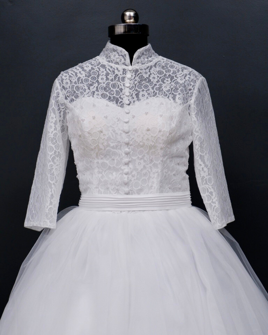 High-neck White Wedding Gown
