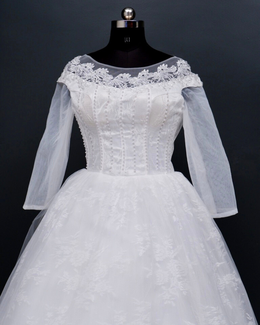 Cap-sleeve White Wedding Gown