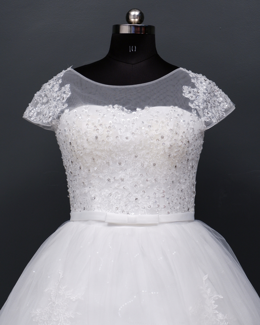 Cap-sleeves White Wedding Gown